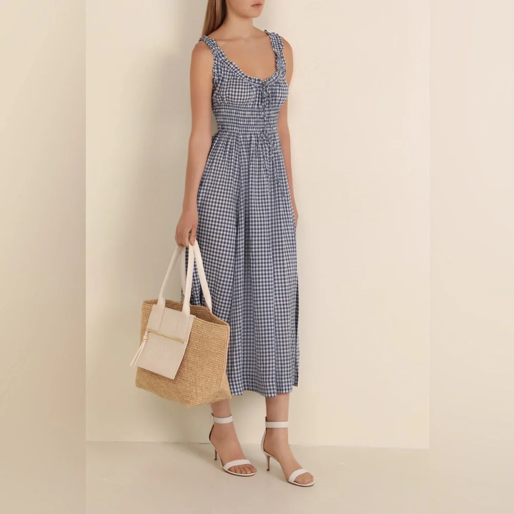 Blue and White Gingham Maxi Dress - Picture 4 of 8